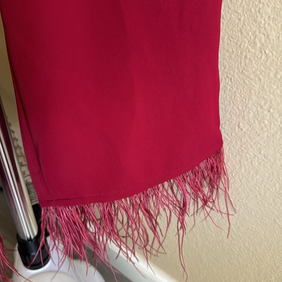 NWT WAYF sz XS scarlet red feather trim pants - Picture 6 of 12